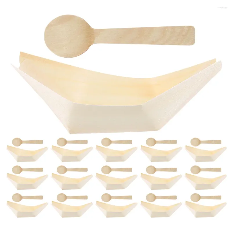 Ensembles de vaisselle Sushi Kayak assiettes de bateau en bois plateau dessert plats jetables bateaux conteneurs