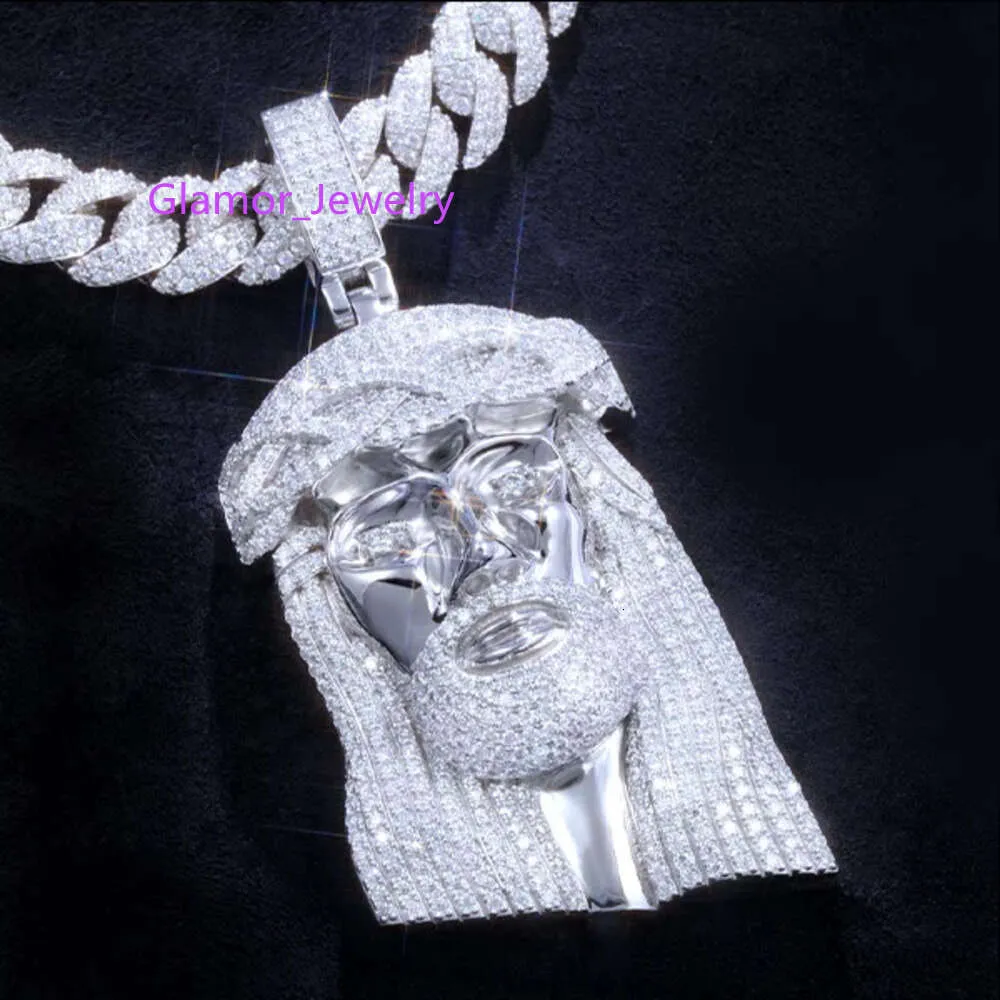 Tester di passaggio gioielli hip-hop personalizzato Iced Out Vvs Moissanite 3d Jesus Sier Collana con pendente da uomo