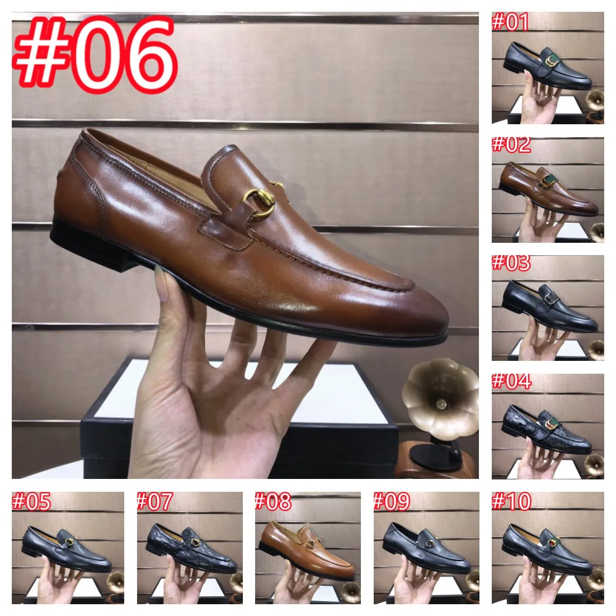 40Model Dress Shoes Homens Mocassins 100% Couro Real Calçado Dobrável Homens Mulheres Sapatos Tamanho 34-46 Mens Impresso Metal Redondo Toe Mocassins Mules Luxury Horsebit Designer