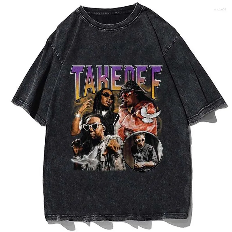 T-shirts voor heren Takeoff Rap T-shirt Kwaliteit Katoen Oversized Vintage Zwart T-shirts met korte mouwen Mode Heren Dames Hiphopstijl Streetwear