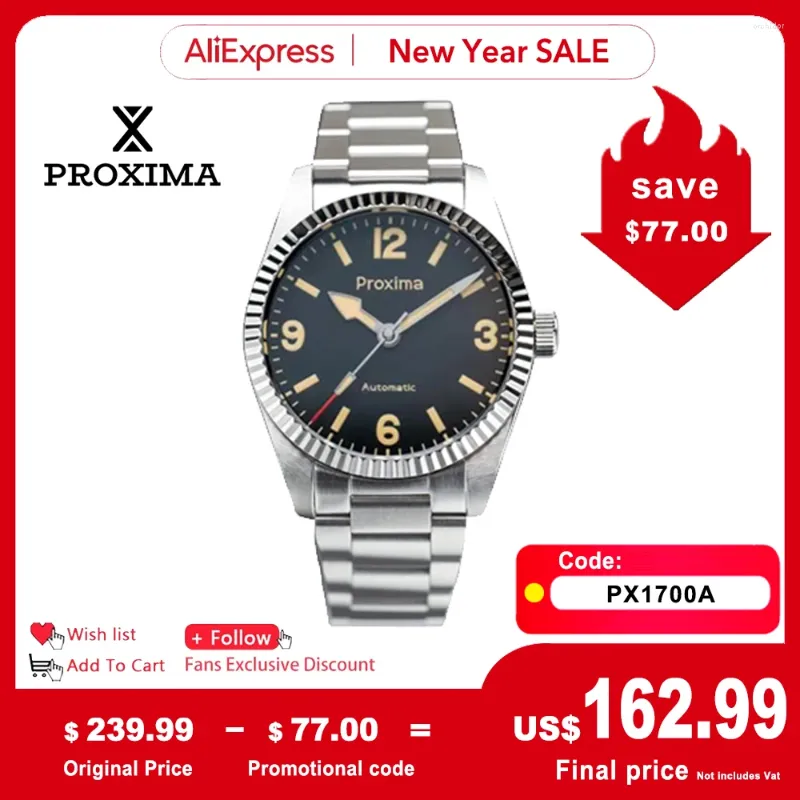 Armbanduhren PX1700A 39mm männliche mechanische Uhr Luxus SW200 geriffelte Edelstahl-Lünette AR Saphirglas 100M wasserdichte Herrenuhren