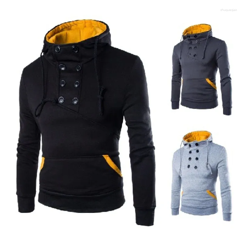 Sweats à capuche pour hommes 2023 Double boutonnage pull manteau pull court coupe ajustée en peluche à capuche