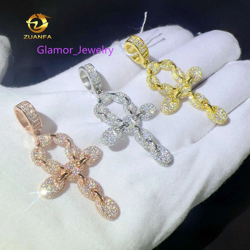 Ciondolo croce personalizzato Ciondolo collana in argento sterling 925 Pendenti croce Moissanite Hip Hop