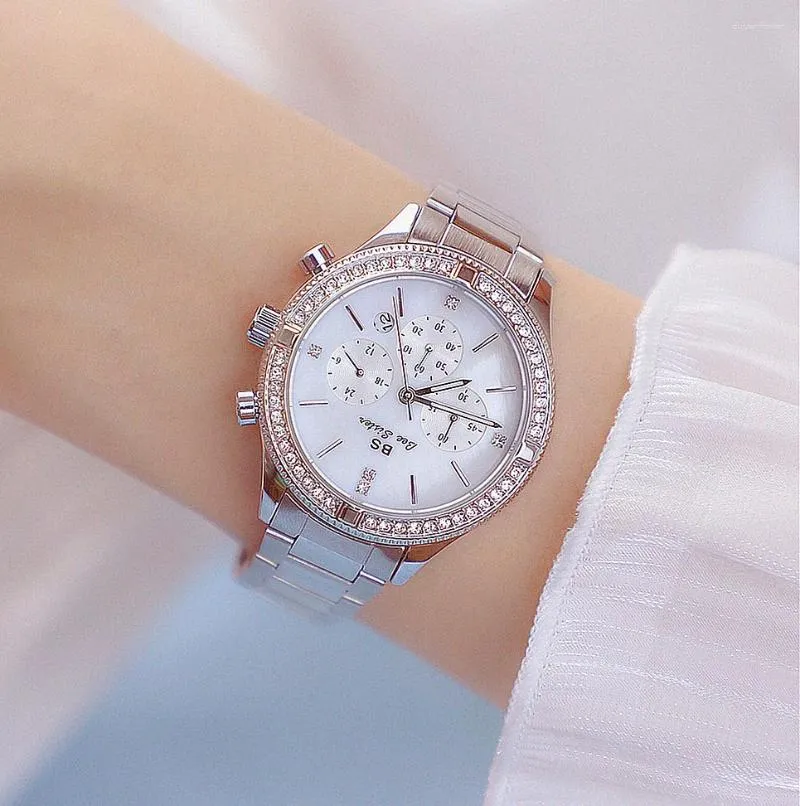 Armbandsur BS Full Diamond Women's Watch Crystal Ladies Armband handledsklockor Clock Relojes Quartz för WomenB090135