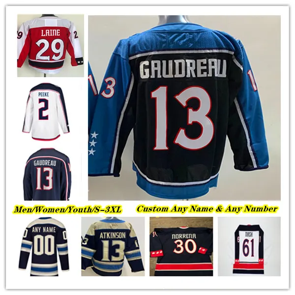 Maglia da hockey Johnny Gaudreau Zach Werenski Erik Gudbranson Kirill Marchenko Adam Fantilli Ivan Provorov Cole Sillinger Sean Kuraly Dmitri Voronkov GIACCA BLU