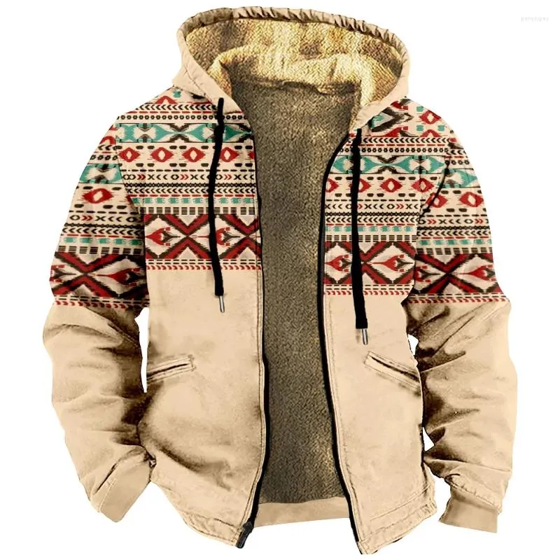 Men's Hoodies Zipper Fleece Long Sleeve Coat Jackets Aztec Tribal Graphics Casual Winter For Man Zip-Up Sweatshirts Outerwears