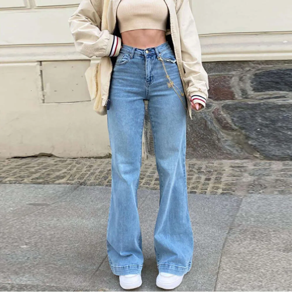 Blue Jeans Women's Summer Mid-waist Fashion Casual Old Denim Flared Pants 2023 New Loose Street Retro Ladies Trousers