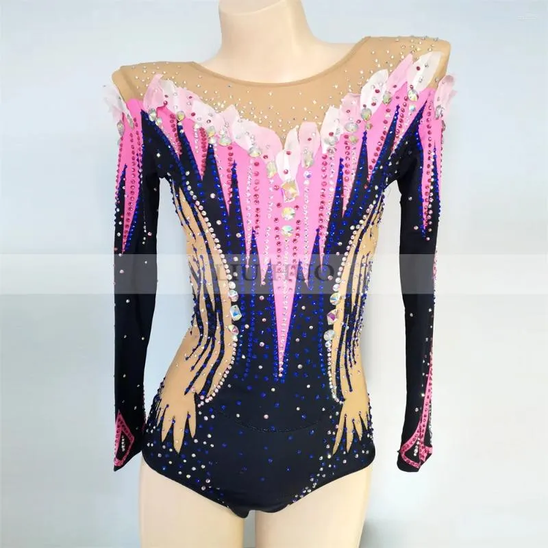 Сценическая одежда LIUHUO Купальник для художественной гимнастики на заказ для женщин и девочек-подростков Костюм для соревнований с длинным рукавом Черно-розовое платье для танцев