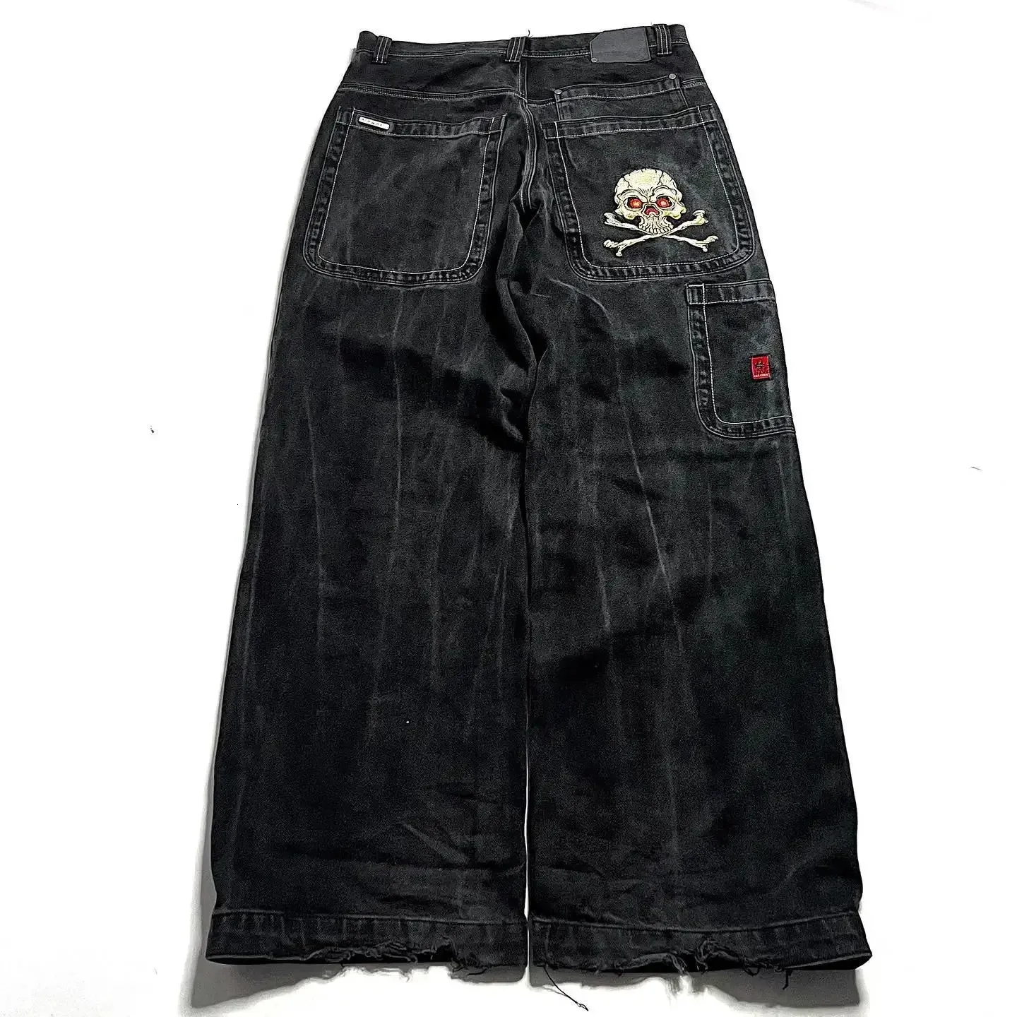 JNCO Jeans Harajuku Hip Hop Retro Schädel Grafik bestickt Baggy Jeans Denim Hosen Männer Frauen Goth hohe Taille weite Hosen 231229