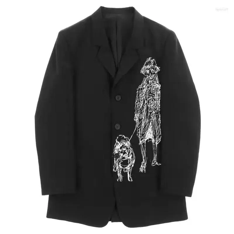 Blazers Men's Suits Yamamoto 23SS Spring Yohji And Summer Man 's Dog Walking Printing Casual Coat Loose Oversize Men's Suit Top