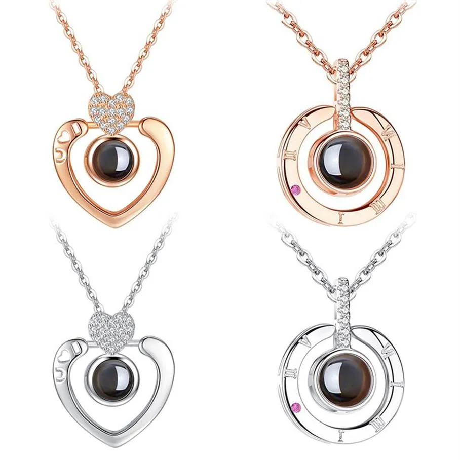 Nytt Rose Gold Silver I Love You 100 Lanugage Necklace Love Memory Projection Heart Necklace Birthday Present Drop 287D