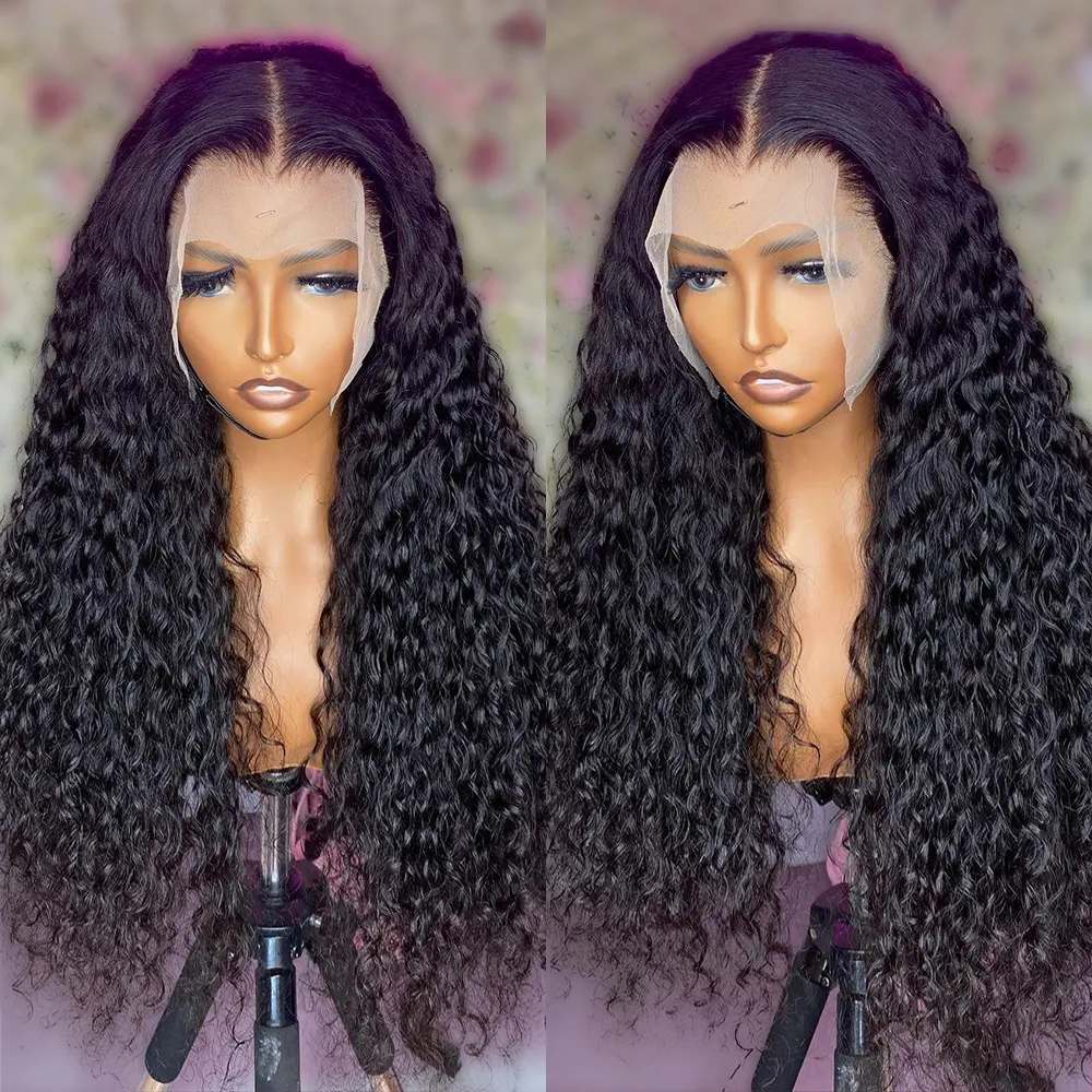 Kręcona peruka ludzka włosy wstępnie wyspukła Remy Brazylijska fala wodna Krężka koronkowa peruka z czołowymi włosami dla czarnych kobiet