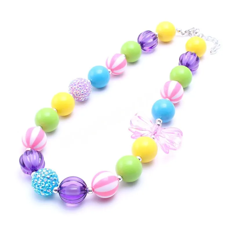 Rose Bowknot Enfants Enfant Perles Chunky Collier De Mode Filles Chunky Bubblegum Collier Bijoux Pour Cadeaux De Fête