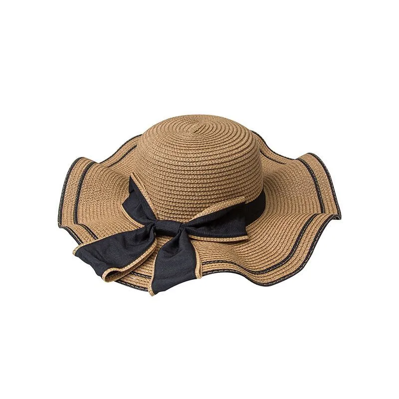 New Summer Floppy Wide Brim Straw Sunhat For Women Beach Holiday Hats Lady Outdoor Casual Bow Lace Panama Cap