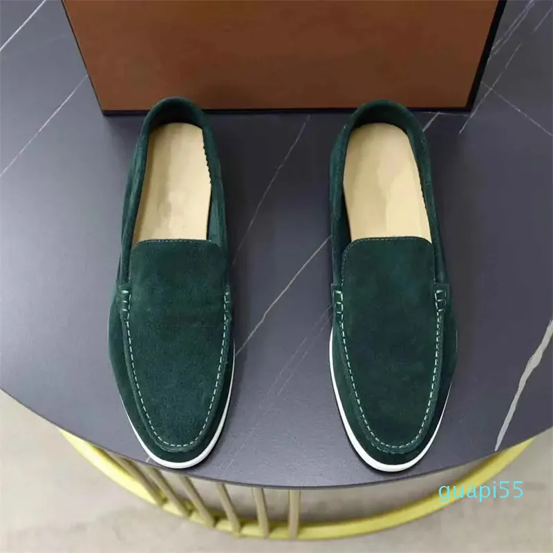 Luxus – Sommer-Walk-Flats für Herren, lässige Loafer, weiche Wildleder-Schuhe zum Hineinschlüpfen, elastische Beef Tendon Bottom-Designer-Schuhe für Herren mit Box 38–46