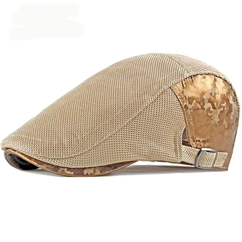 HT2439 män kvinnor basker sommar mesh cap män kvinnor justerbar murgröna platt mössa andningsbar sol hat vintage kamouflage newby basker cap