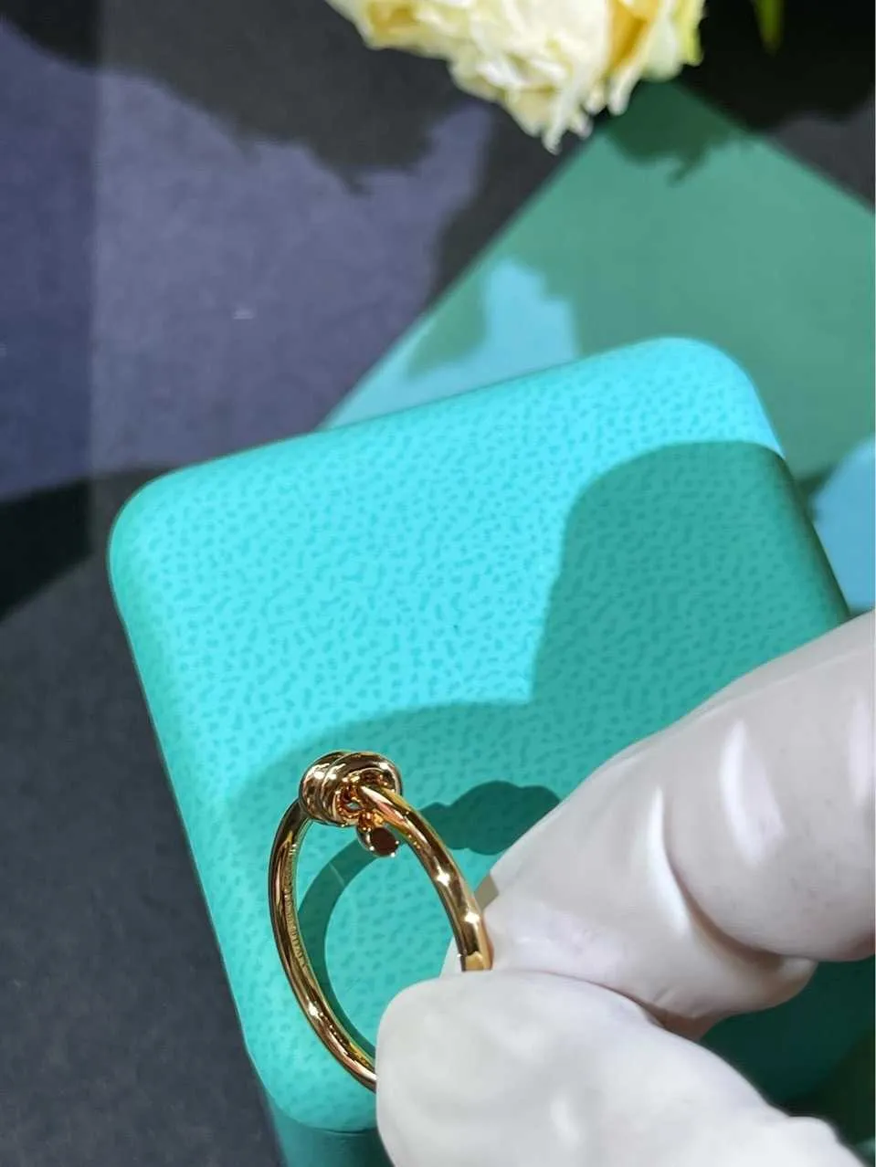Designer Brand di alta qualità V Golden Valley soffietto con lo stesso anello di nodo TFF 18k Rose Gold Diamond Coppia Anello con logo