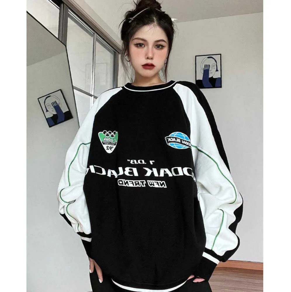 Kvinnors hoodies kosahiki hiphop lösa kvinnor harajuku kontrast färg lapptäcke överdimensionerad o-hals tröja y2k estetik grunge pullover