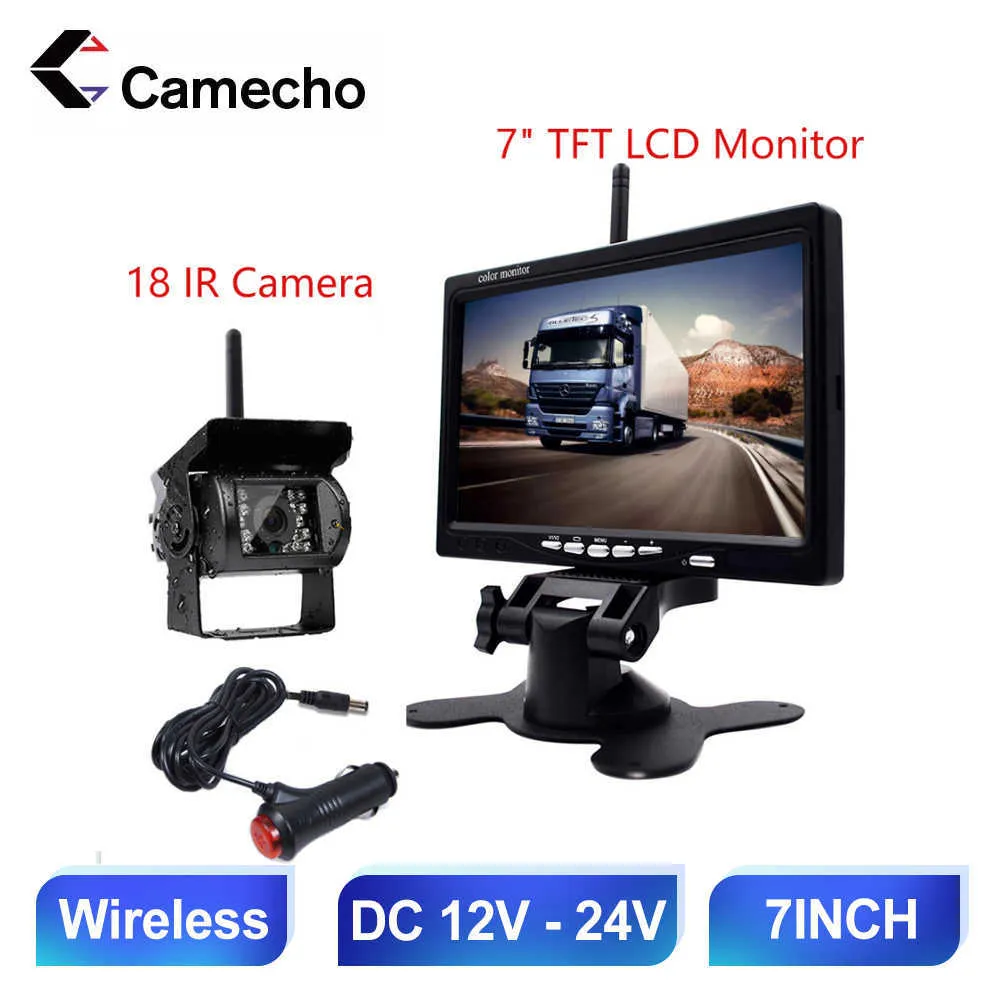 Voiture dvr Camecho 7 "HD LCD étanche sans fil 12V 24V sauvegarde caméra de recul moniteur pour Bus camion RV remorque pelleHKD230701