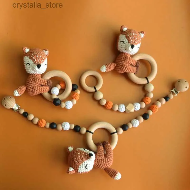 1 Set Baby Play Gym Toys Crochet Elk Fox Sonaglio Neonato Carrozzina Clip Giocattolo Culla Passeggino Mobiles Appeso Campana Giocattolo educativo in legno L230518