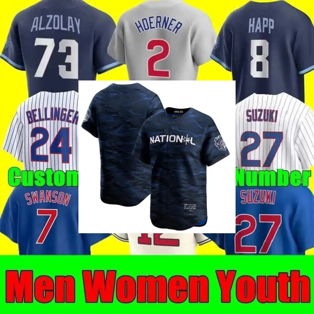 2023 All-Star City Uomo Donna Gioventù 7 Dansby Swanson 23 Ryne Sandberg 27 Seiya Suzuki 4 Nelson Velazquez Maglia da baseball