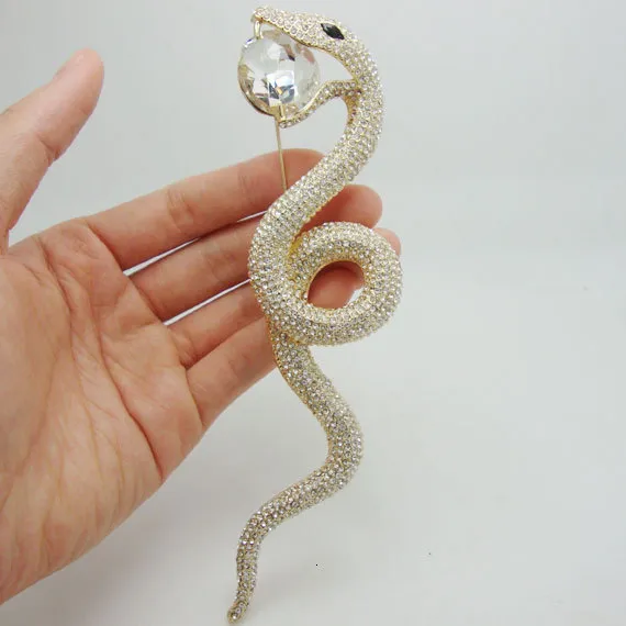 Pins Brooches TTjewelry High Quality Luxurious Long Snake Pendant Animal Brooch Pin Clear Crystal Classic Women Party Brooch 230630