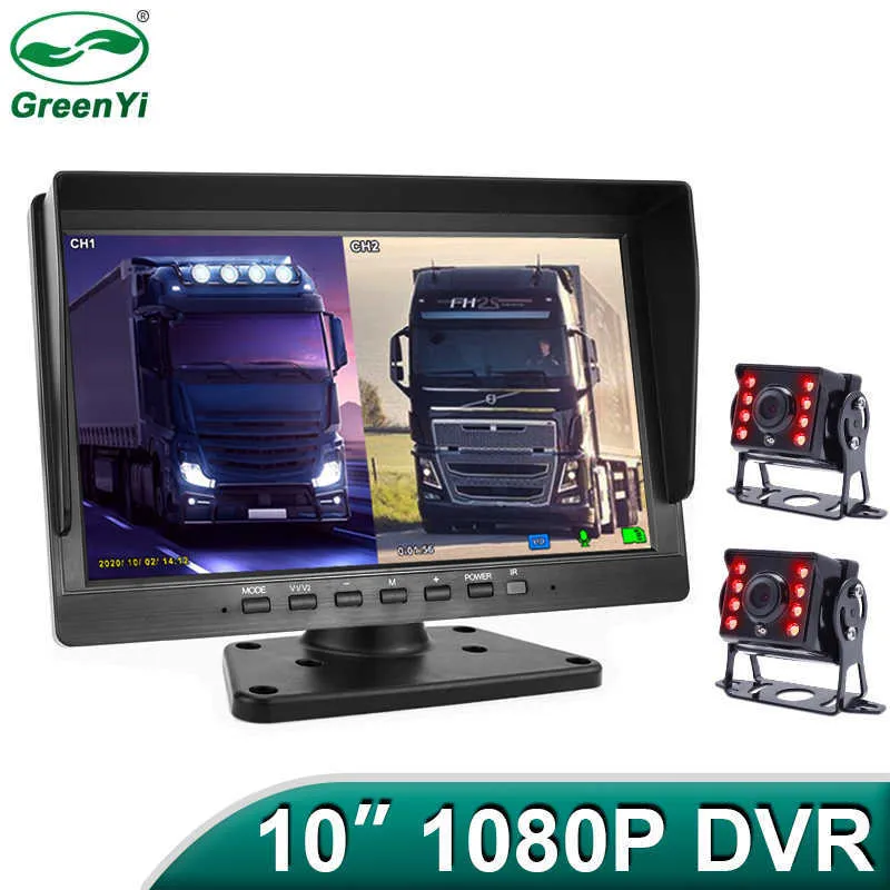 Bil dvr FHD 1920x1080P 10-tums IPS-skärm Lastbil Bussfordon DVR-inspelare Parkeringsmonitor med kanaler Fram Baksida AHD-kameraHKD230701