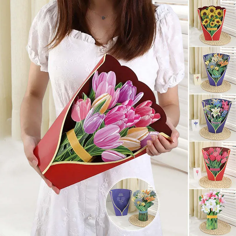 Other Event Party Supplies Pop Up Flower Bouquet Greeting Card Excellent Paper Greeting Card Flower Bouquet 3D Lilies Greeting Card for Mothers Day Gifts 230630