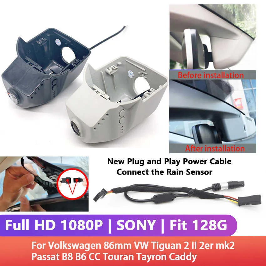 Bil dvr Lätt att installera DashCam För 77mm VW Tiguan II 2er mk2 Passat B8 CC Touran Tayron Caddy Golf Dual Lens 1080P DvrHKD230701