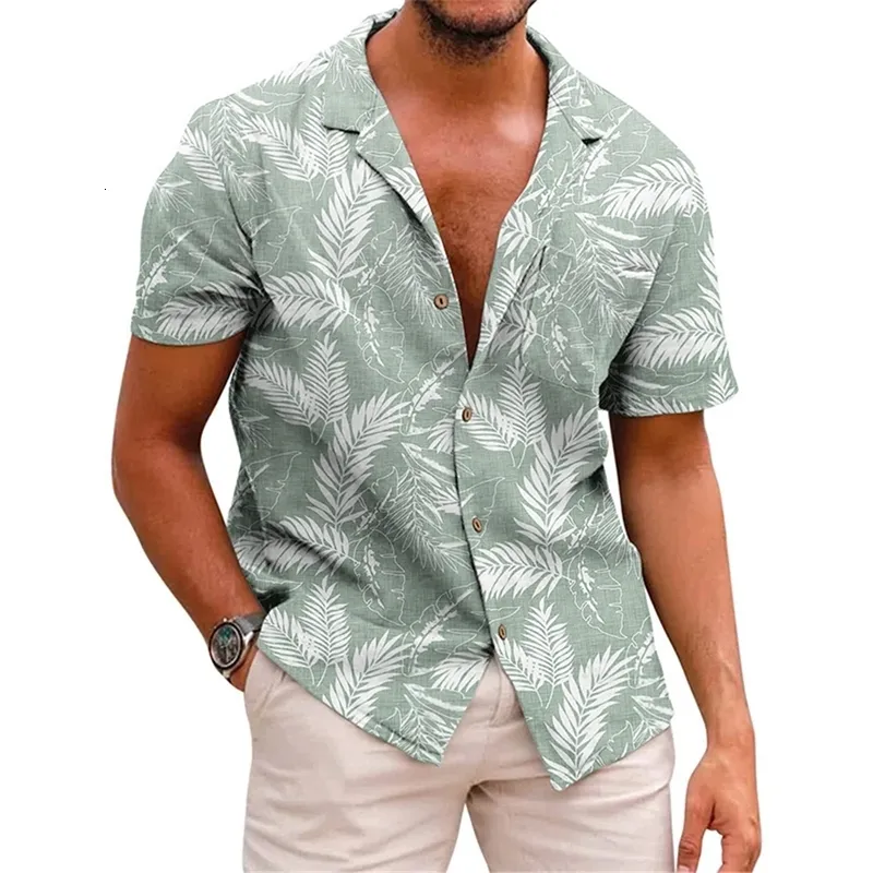 Polos pour hommes 2023 chemises de grande taille chemise décontractée mode revers impression à manches courtes bouton coton et lin vêtements 230630