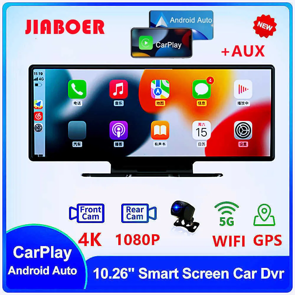 DVRS 4K 38402160P 1026 tum bil DVR Wireless CarPlay Android Auto Dual Lens WiFi App Dash Cam GPS FM Loop Recording Video Recorderhkd230701