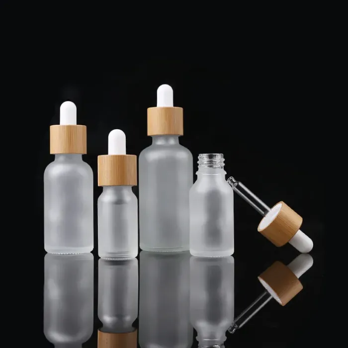 Bamboo Cap Frosted Glass Dropper Bottle Liquid Reagent Pipette Bottles Eye Dropper Aromatherapy Essential Oils Perfumes Bottles