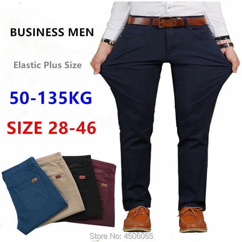 Мужские брюки Мужские деловые прямые хлопчатобумажные брюки стрейч для мальчиков эластичные приталенные повседневные большие размеры 42 44 черные хаки красные синие брюки 230630