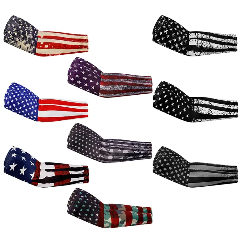 Elleboog Kniebeschermers groothandel USA Vlaggen stithes Sport Fietsen Compressie Arm Mouwen Honkbal Basketbal Shooter Jeugd Volwassen Grootte Voor Zomer JY01