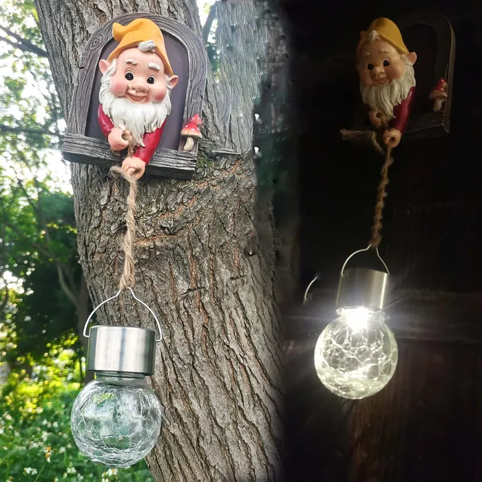 Décorations de jardin Creative Nain Night Light Ornements extérieurs Elf Hanging Mignon Sculpture Artisanat Solaire Petit 230701