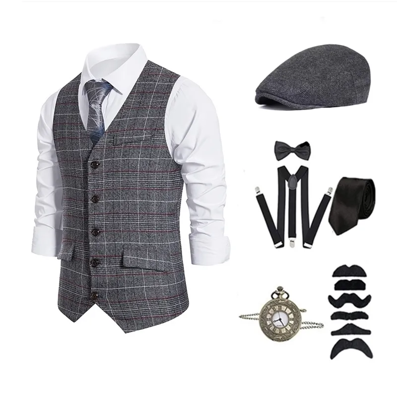 Ternos masculinos Blazers Traje de gângster e conjunto de acessórios Steampunk WaistCoat y Blinders Colete Relógio de bolso 1920 Men Gatsby Cosplay Outfit 230630