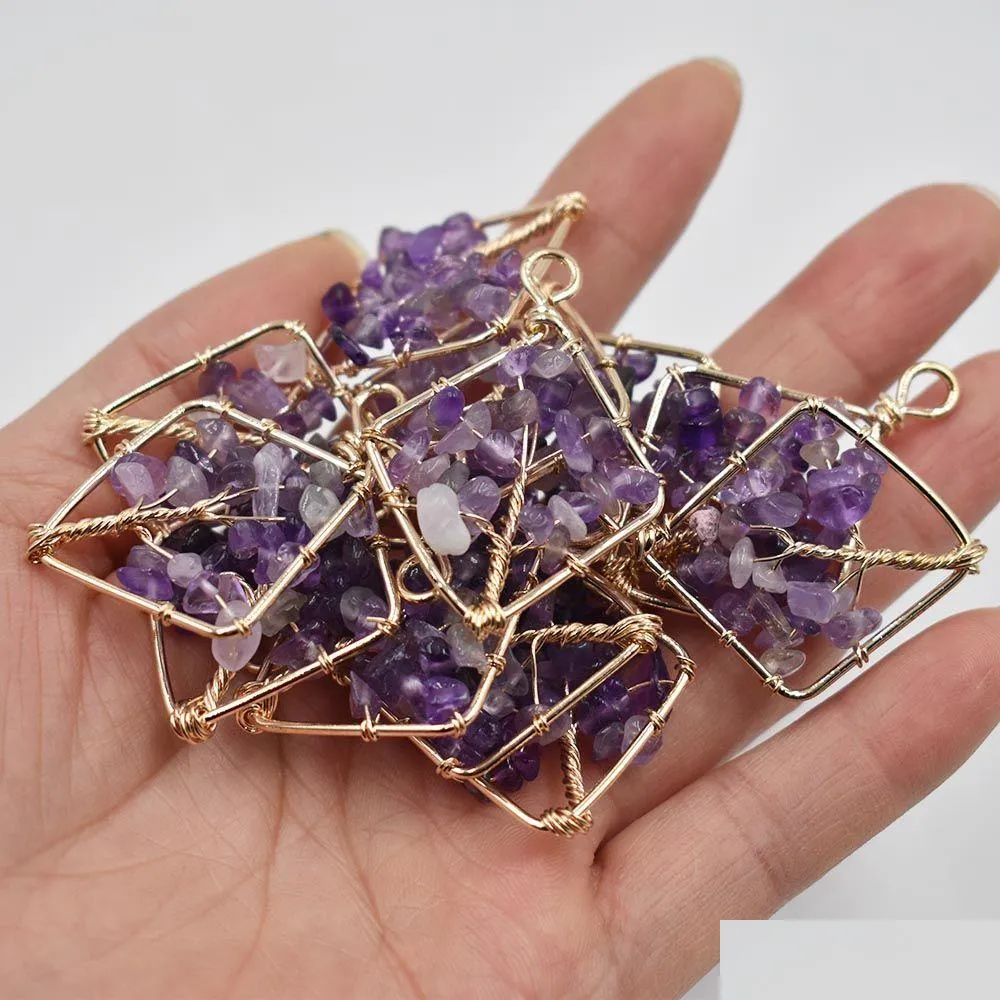 Charms Natural Amethyst Tree Of Life Handmade Wire Wrapped Pendants For Jewelry Necklace Marking Drop Delivery Findings Components Dhnrs