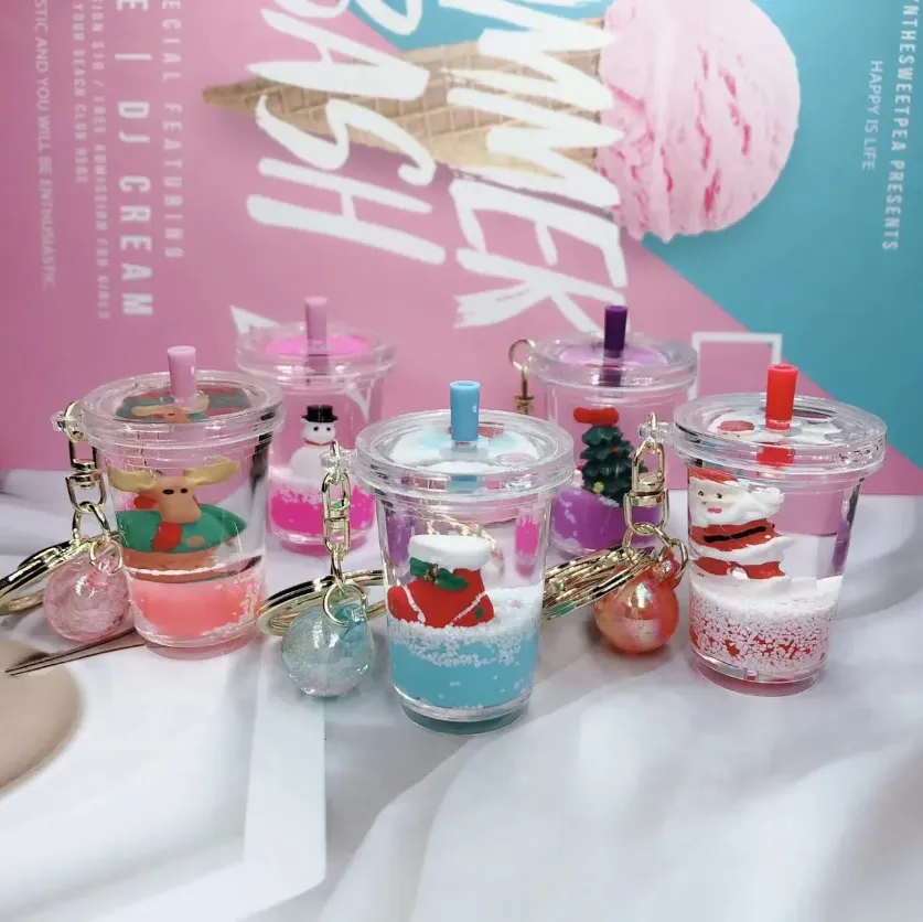 Party Favor Christmas Milk Tea Key Chain Creative Mini Coconut Drink Acrylic Sports Liquid Oil Drop Jewelry Gift JY01