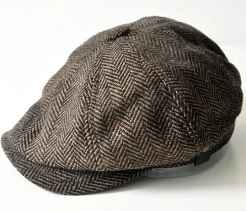 HERRINGBONE TWEED GATSBY Newsboy Cap Men Wool Ivy Hat Golf Driving Flat Cabbie flat hat for men winter Cap