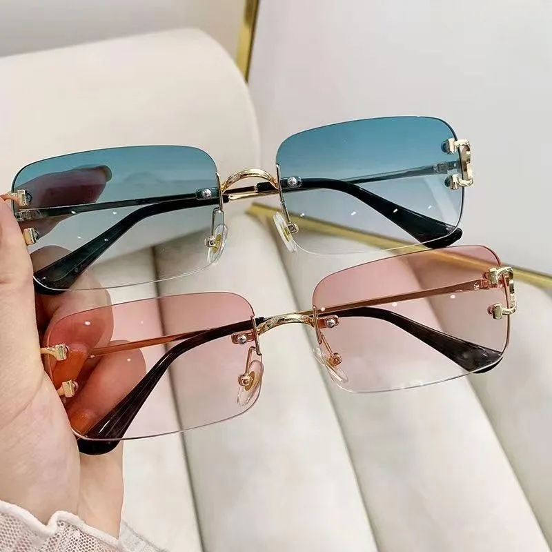 Vintage Rimless Rimless Sunglasses For Women And Men Square