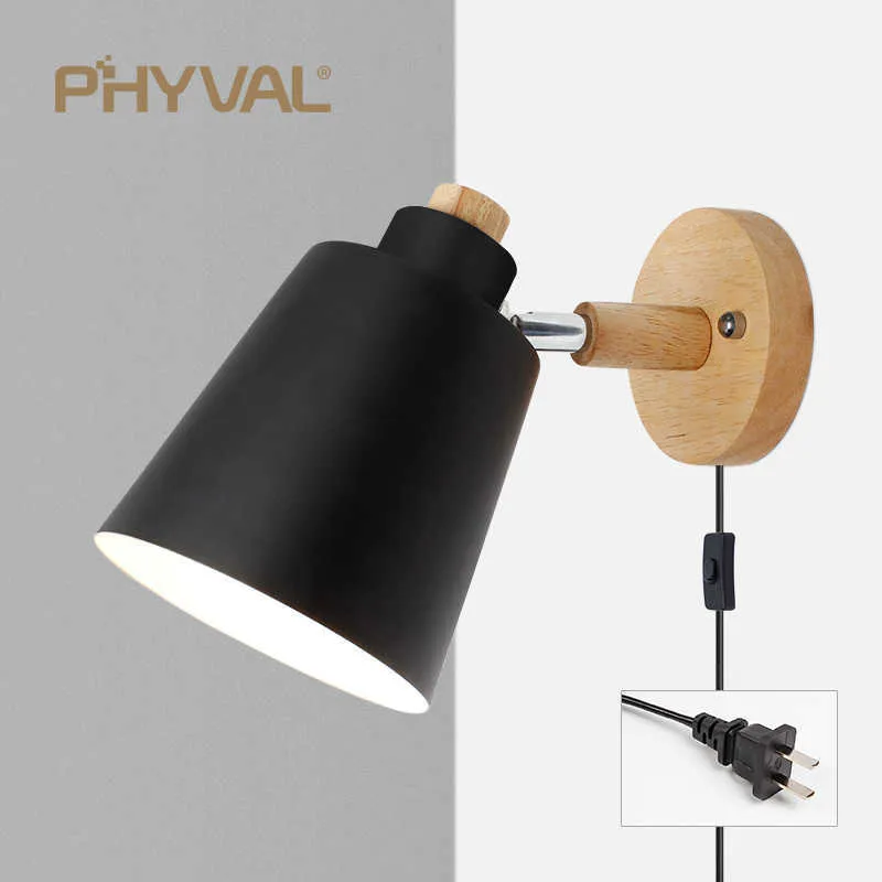 Lamps PHYVAL Nordic With Switch Iron E27 Macaroon 6 Color Bedside Lamp Led EU/US Plug Wall Sconce LightHKD230701