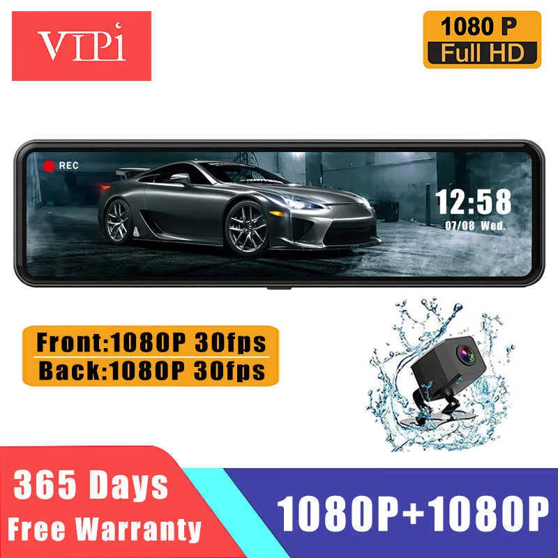 Voiture dvr 1080P1080P Dvr Stream rétroviseur Dash Cam double caméra Dashcam lecteur enregistreur IPS écran tactileHKD230701