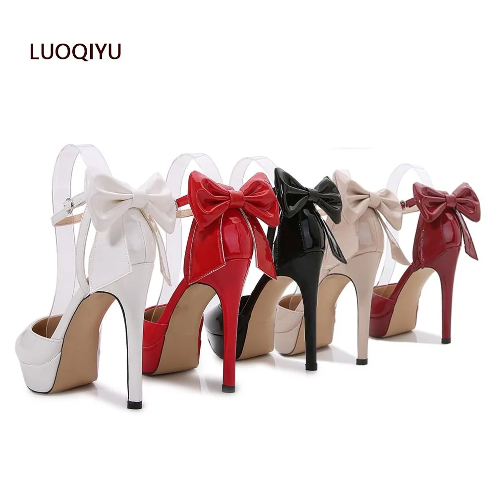 Boots Women High Heels Back Bow Platform High Heeled Shoes Ankle Woman Hollow Sandals Evening Party Shoes 12cm Stiletto Pumps