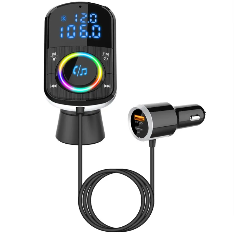 BC71 Car FM Transmitter Car Charger Bluetooth 5.0 QC 3.0 Fast Charge PD Car Charger MP3 Music Player Ambient Light TF Card