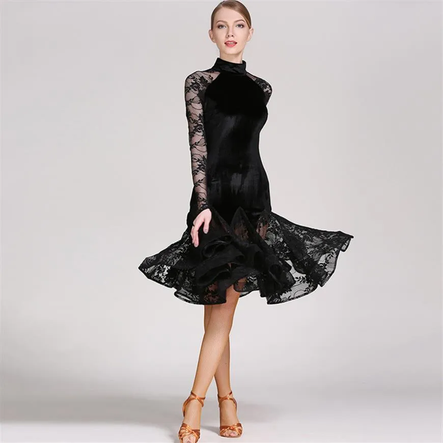 Vêtements de scène 2021 robe de danse latine femmes jupe en filet Salsa Tango Rumba adulte salle de bal compétition Costumes215P