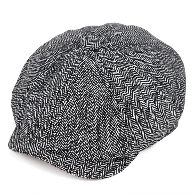 2019 novo Retro Newsboy Caps Homens Chapéus Octogonais Preto Pintores Britânicos Chapéus Outono Inverno Boinas Herringbone Flat Caps