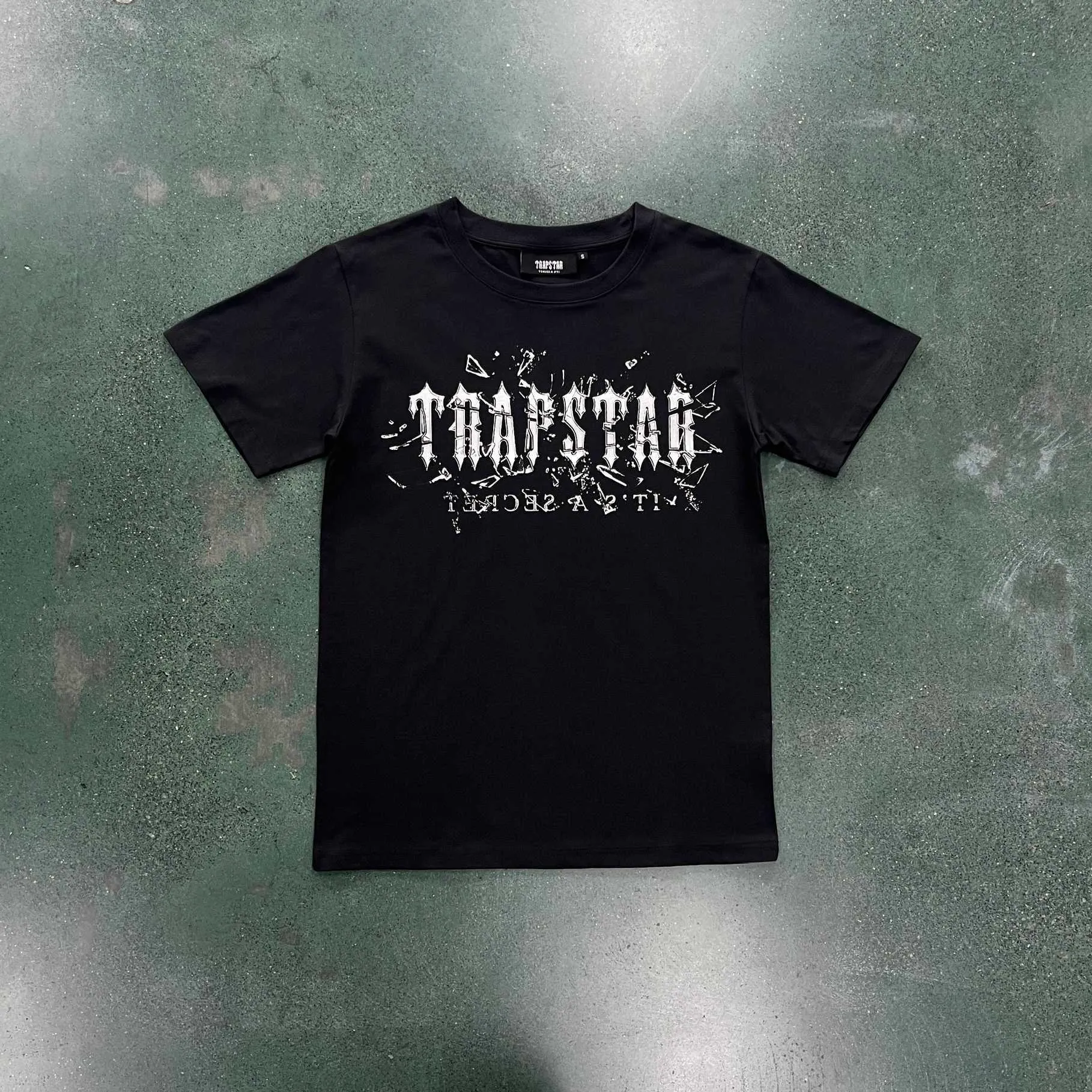 New Stock Trapstar T-shirt Fragmented Letter Printing Short Sleeve Boys' Pure Cotton Breathable Casual Uk Drill