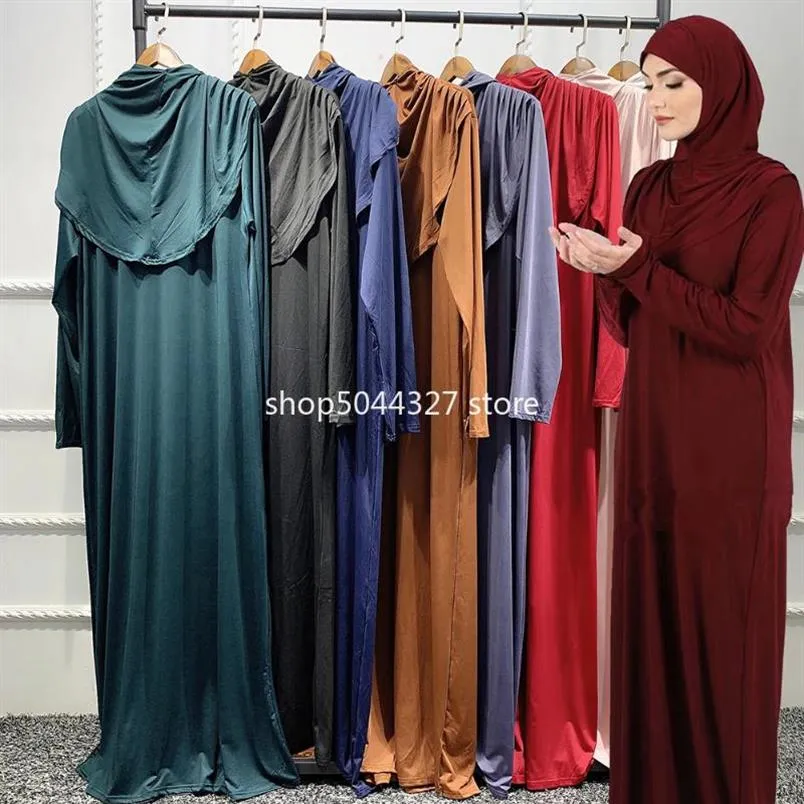 Vêtements ethniques Ramadan One Pieces Prière Outfit Robe Islam Femmes Musulmanes Abaya Jilbab Robe Avec Écharpe Attachée Hijab Vêtements 2021213i