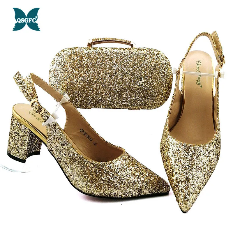 Sandals Arrival Italian Designer Ladies Shoes and Bag Matching Gold Color African Set Nigerian Wedding for Party 230630