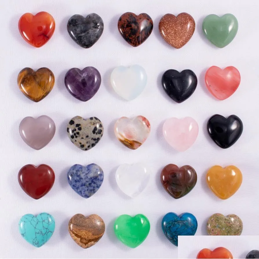 Stone 25mm Love Hearts Natural Crystal Craft Seven Color Turquoise Rose Quartz Naked Stones Hjärtprydnader Handhandtag Pieces Drop Dhcqi